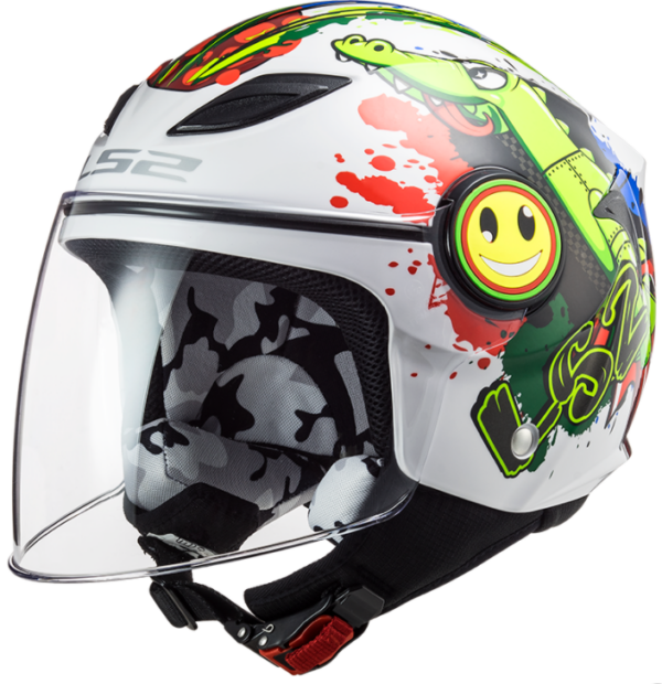 Detská otvorená prilba na motocykel LS2 OF602 Funny Croco biela Veľkosť: S
