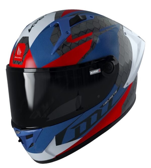 Integrálna prilba na motocykel MT FF103PLUSC KRE+ Carbon Projectile D7 sivo-bielo-červeno-modrá Veľkosť: M