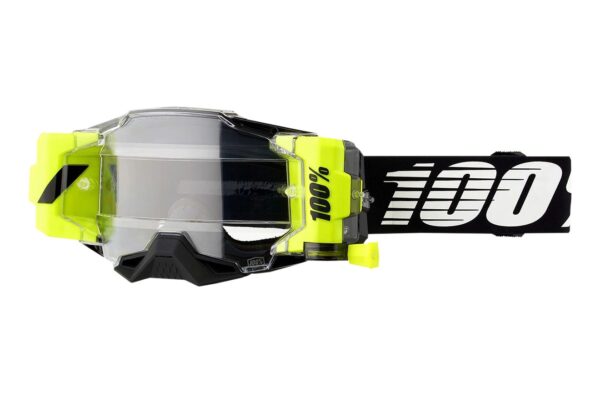 Motokrosové okuliare 100% ARMEGA FORECAST bielo-čierno-fluo žlté (čire plexi)