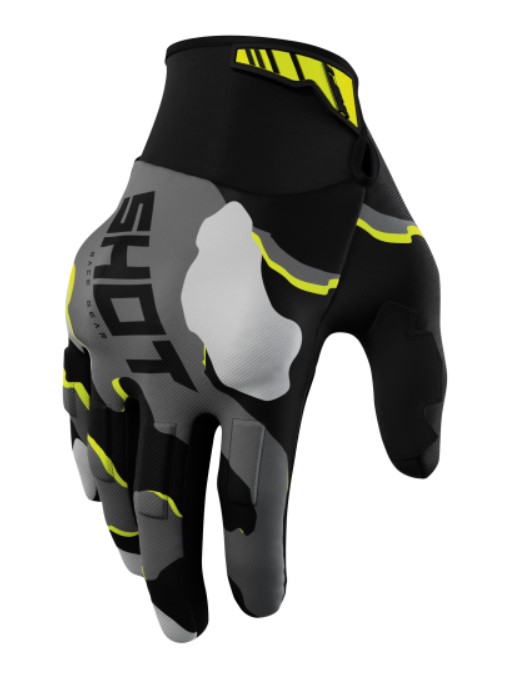 Motocrossové rukavice Shot Drift Camo čierno-camo-fluo žlté Veľkosť: 11