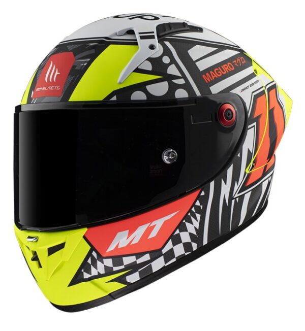 Integrálna prilba na motocykel MT KRE+ Carbon Sergio Garcia A3 čierno-bielo-červeno-fluo žltá Veľkosť: M