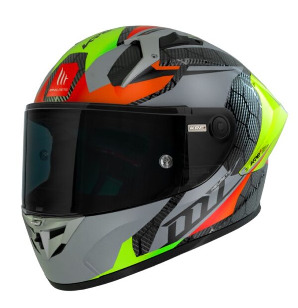 Integrálna prilba na motocykel MT FF103PLUSC KRE+ Carbon Projectile D2 červeno-zeleno-sivá Veľkosť: M