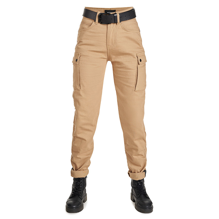 Dámske jeansy na motocykel PANDO MOTO Mila Cargo béžové Veľkosť: W26/L32